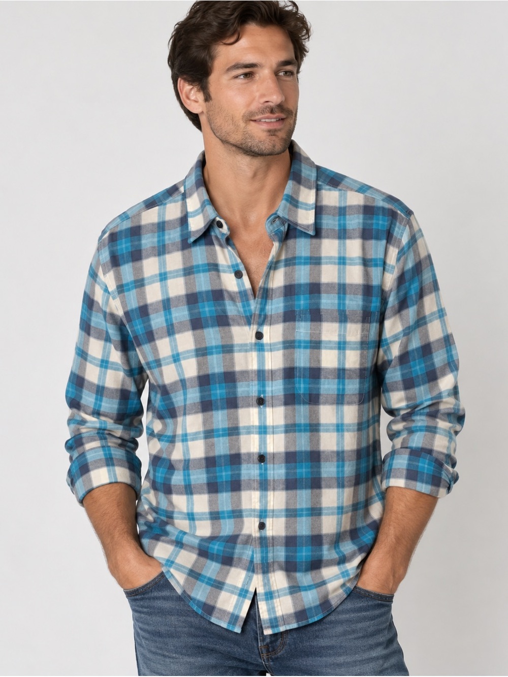 American Eagle Seriously Soft Blue Plaid Button Down Shirt Men’s M